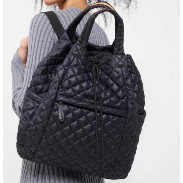 Small Metro Convertible Quilted Backpack in Black