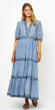 V-Neck Cuffed Maxi in Budapest Blue