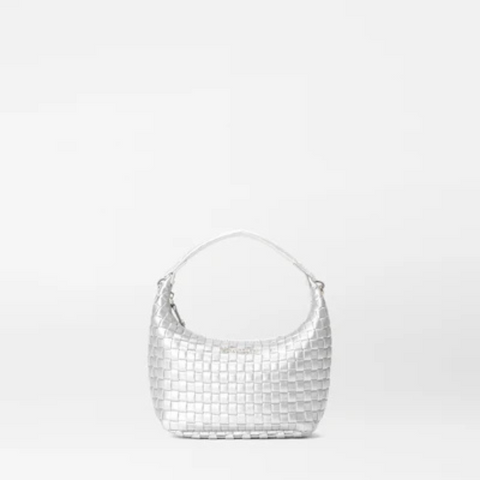 MZ Wallace Mini Woven Hobo in Matte Silver