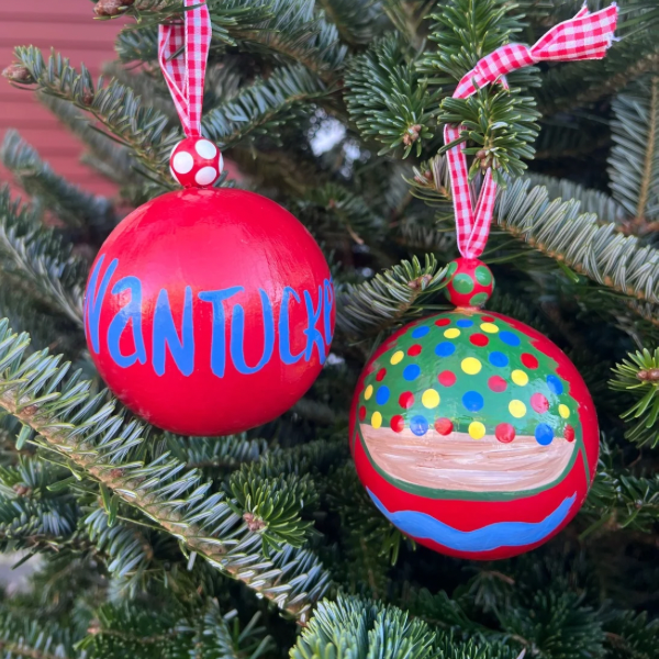 Christmas Dory Boat Nantucket Island Ornament On Red