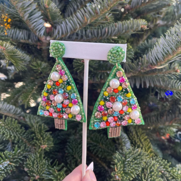 Christmas Tree Earrings with Pearls