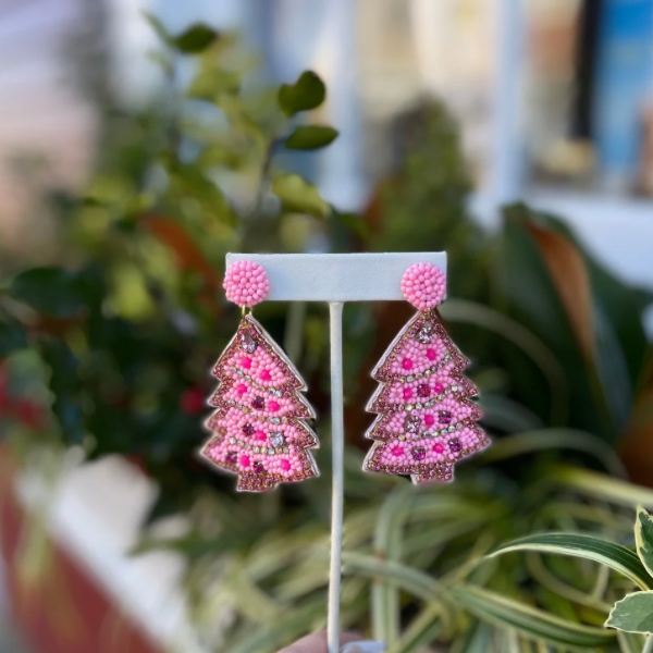 Pink Christmas Tree Earring