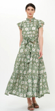 Ruffle Collar Button Maxi Dress in Ivy Olive