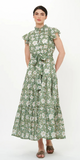 Ruffle Collar Button Maxi Dress in Ivy Olive