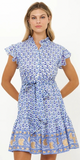 Ruffle Collar Button Mini Dress in Veranda Blue