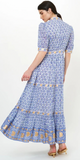 V-Neck Cuffed Maxi in Veranda Blue